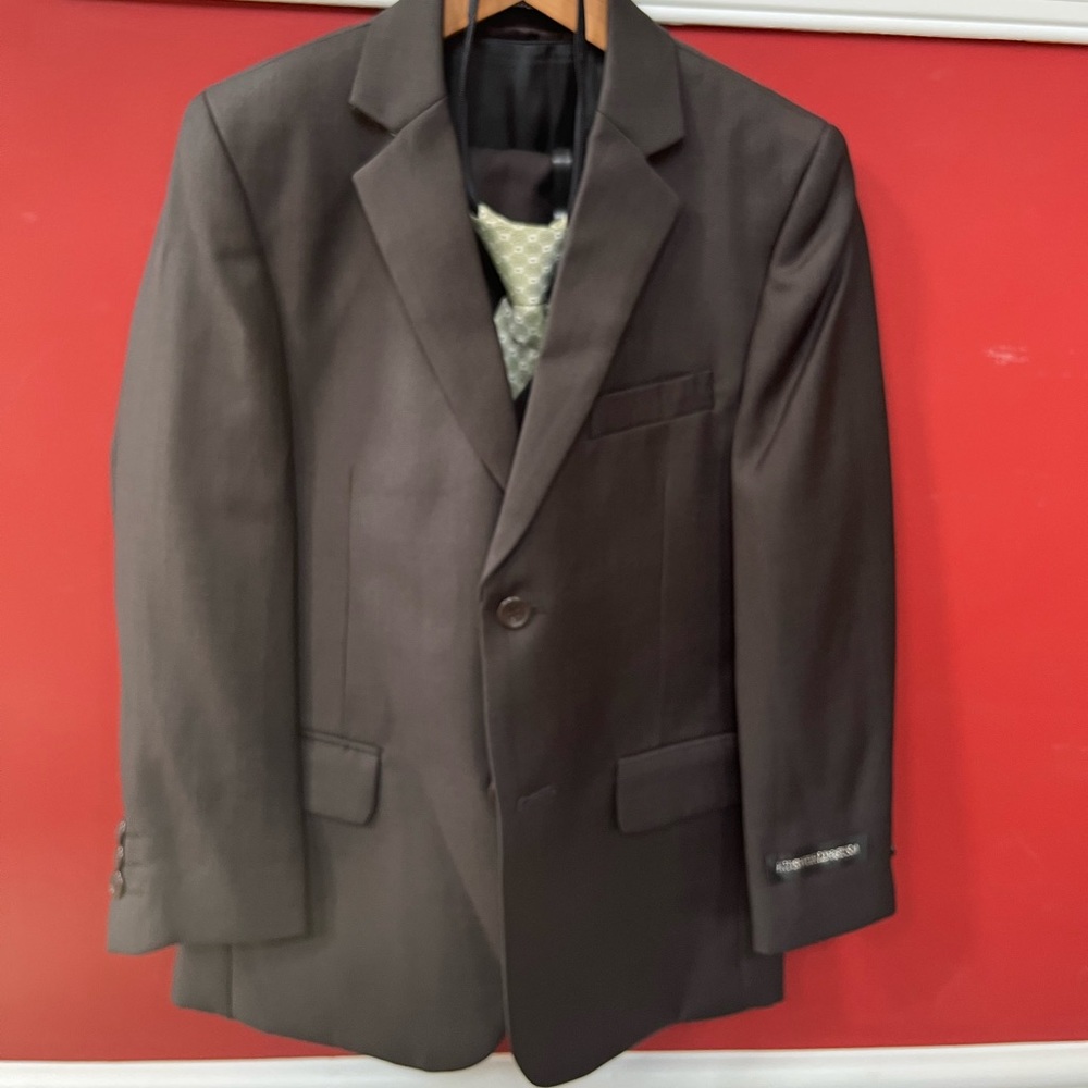 Three piece boys brown and black suit size 8